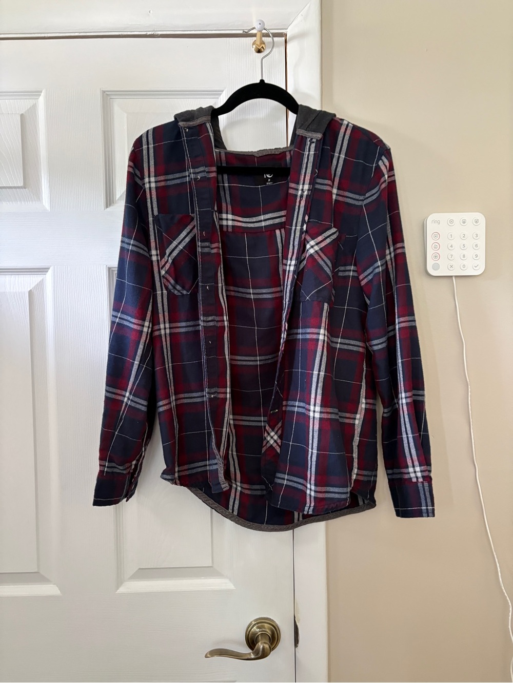 Men’s Plaid Hooded Shirt Jacket - Navy & Burgundy